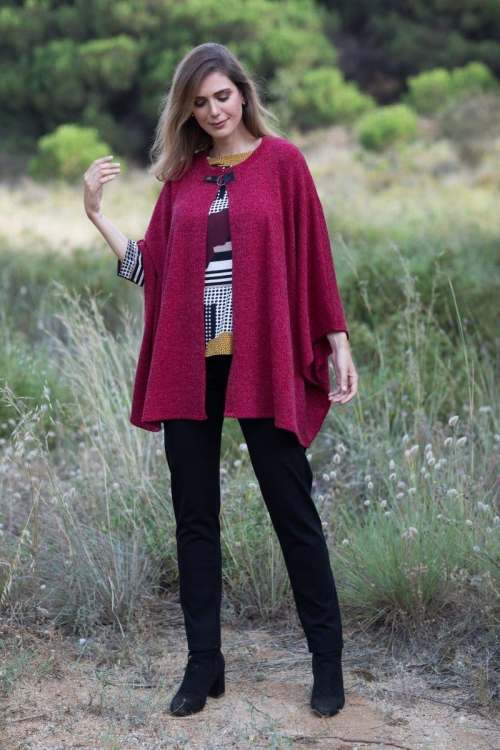 x17037 Poncho- Granate, Negro, azul, Caramelo, teja